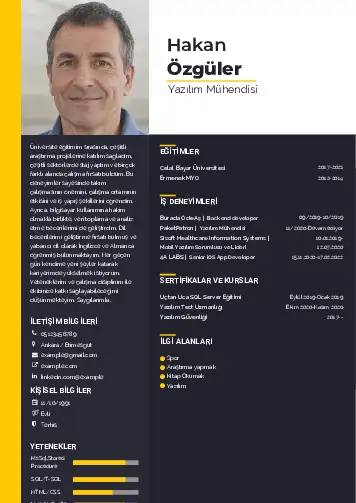 Yazılım Mühendisi Cv Örnekleri cv indir